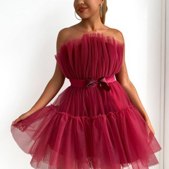 Elegant Mesh Rose Dress Ball Gown Mini Dress - Picture 2 of 7
